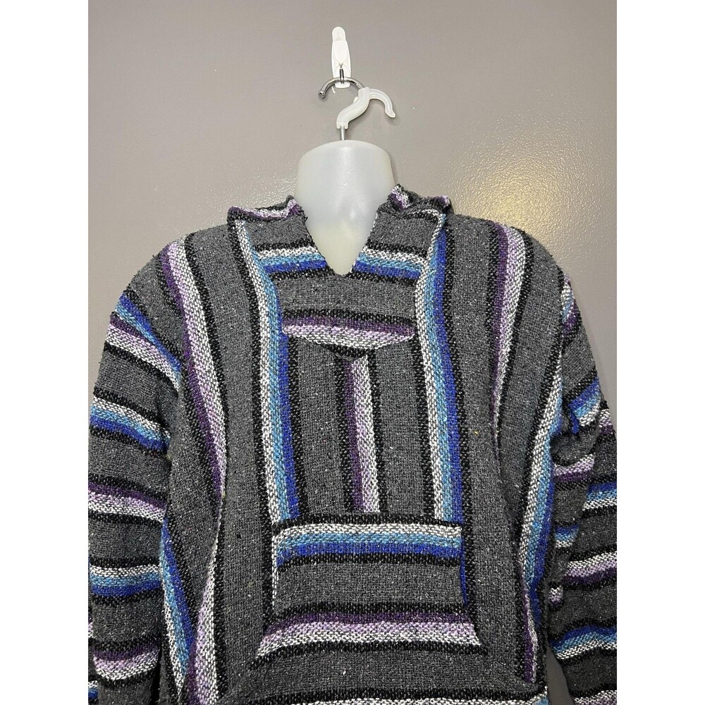 Iguana Jack Sweater Mens Large Multicolor Hooded Baja Pullover Striped Knit